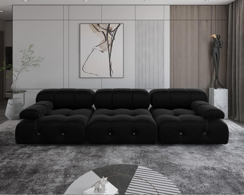 Modular Sectional Sofa,103.95 inch Convertible Sofa Couch,Velvet 3 Seater Minimalist Couch , Modern Large Free