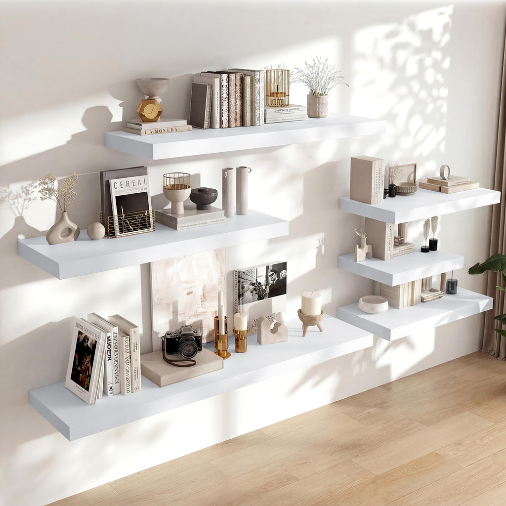 48 x 12 Deep Floating Shelves Wall Mounted Set of 2 White
