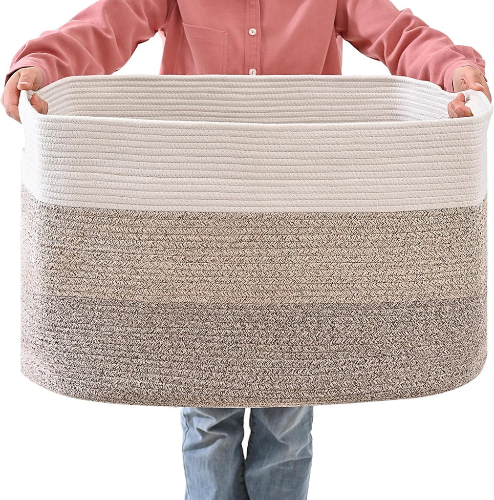 Extra Large Blanket Basket Gradient Brown 25x16x16 | Extra Large Rectangular Storage Basket for Toys, Clothes, Shoes