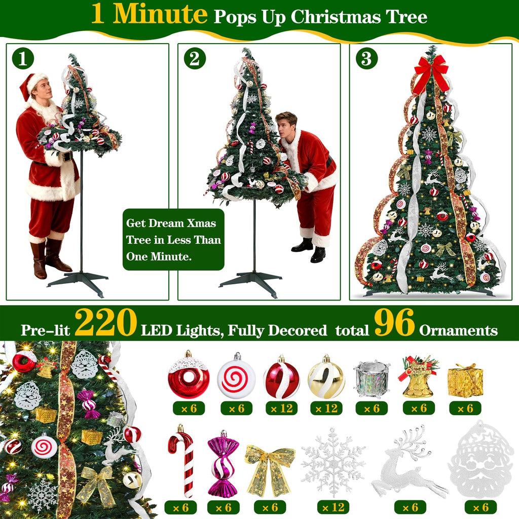 6.5FT Prelit Pop Up, Dual Color Changing Lights Timer 8 Modes