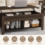 Lift Top Coffee Table with Hidden Storage Compartment & 2 Open Shelves
