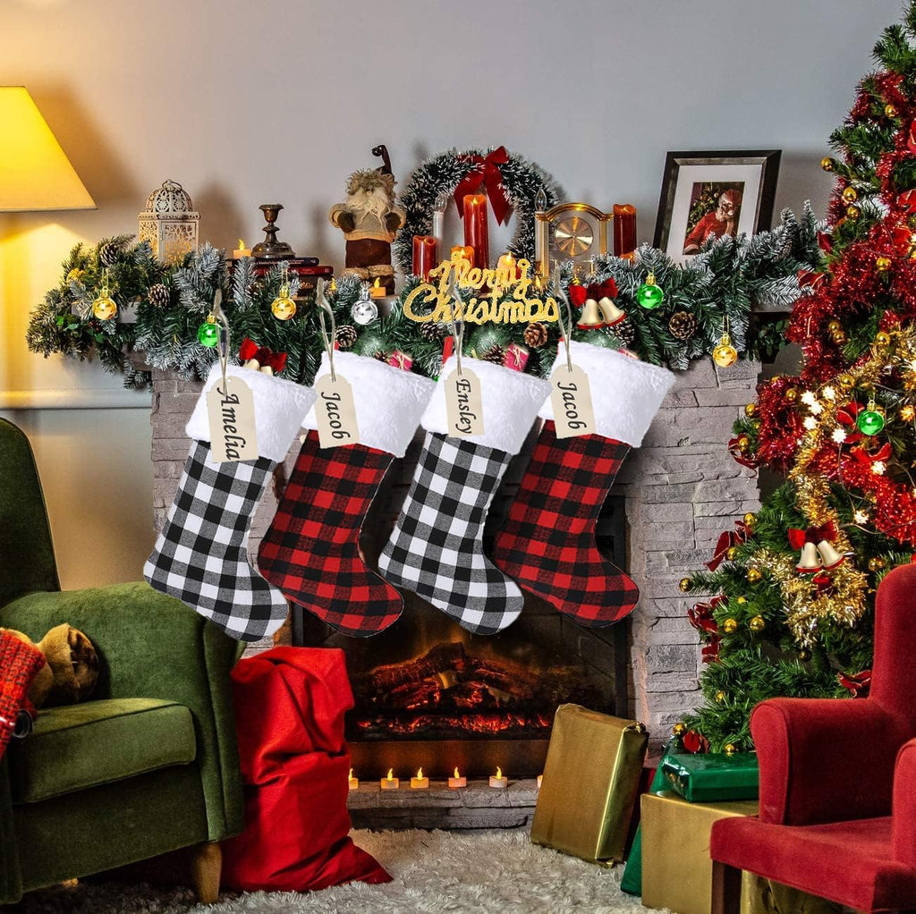 Christmas Stockings Set of 4, 20 Inch Buffalo Plaid Christmas Stockings