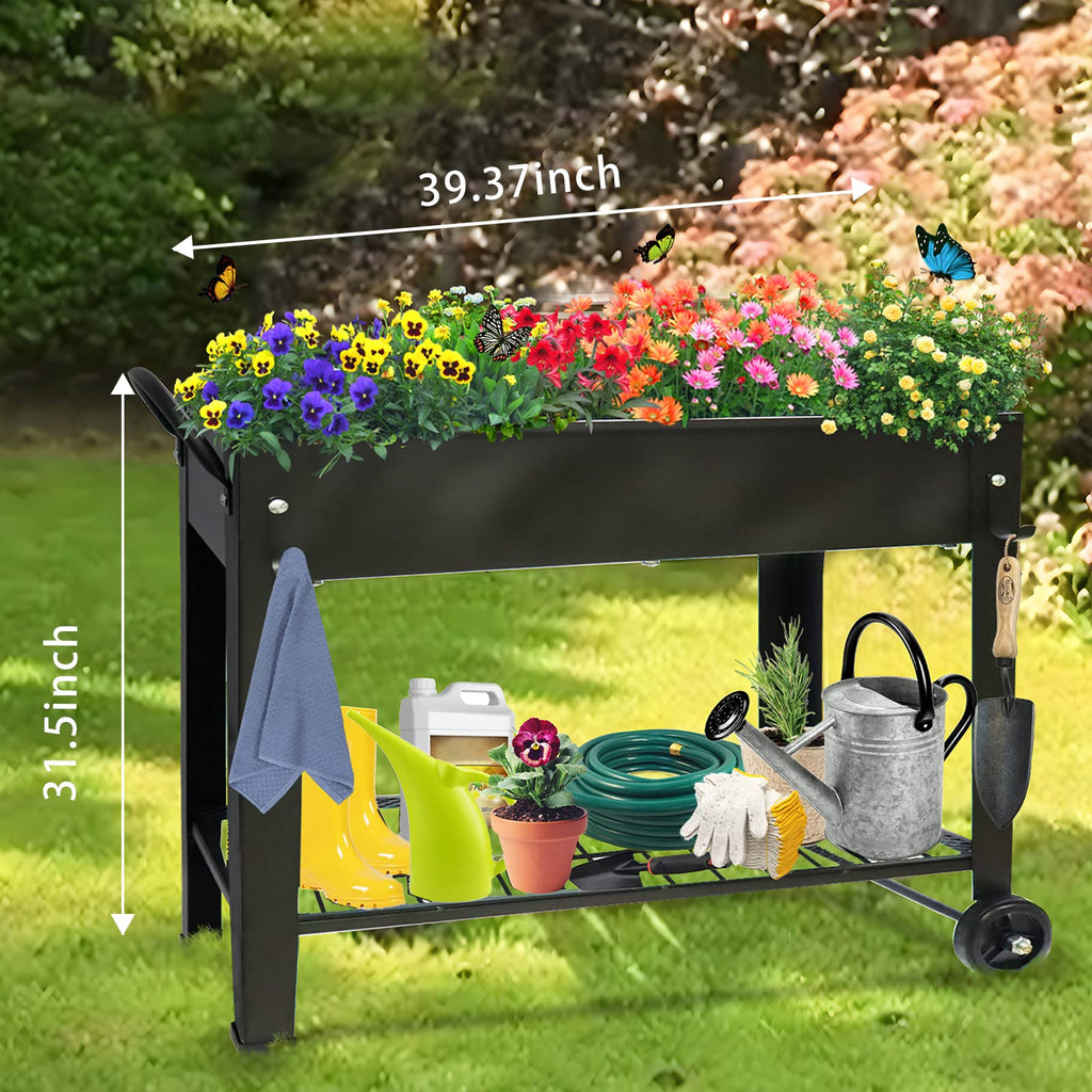 Raised Garden Planter Beds with Wheels Legs, Large Planters Box for Indoor Outdoor Plants, Metal Galvanized Elevated