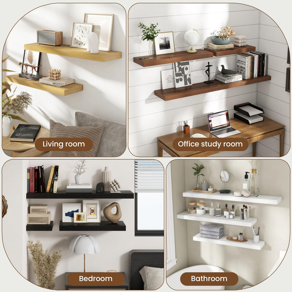 55 Inch Floating Shelves for Wall, 8 Inch Deep, Invisible Brackets, Black