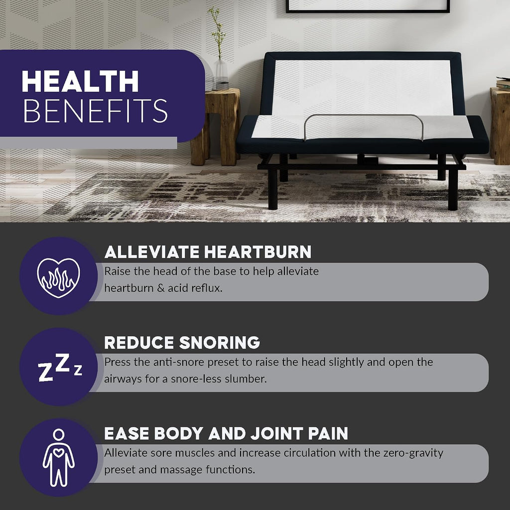 E4 Cal King Split Adjustable Bed Base Frame with Wireless Remote, Massage Motors, Anti-Snore, Zero Gravity, Dual USB
