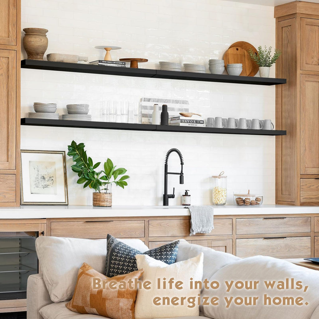 Large Floating Shelves for Wall 36 Inches Long 8 Inch Deep, Black Wall Shelves Bedroom, Heavy Duty Wooden Floating