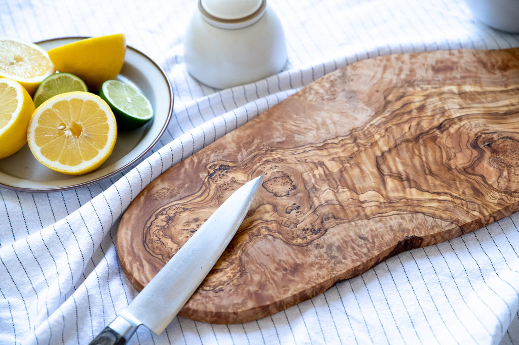 Olive Wood Cutting Board - 20 x 10 Inch for Charcuterie, Cheese - Wooden Serving Tray with Rustic Edge, Extra Large