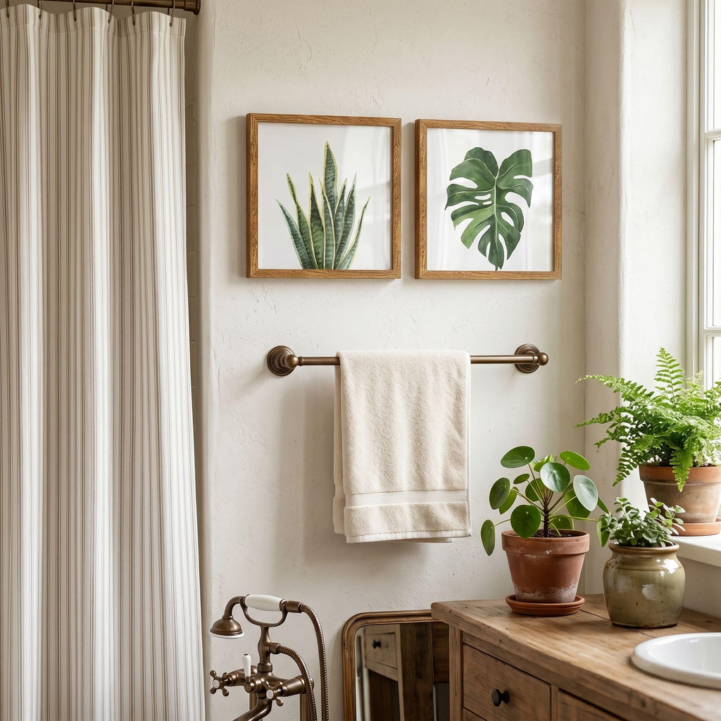 Framed Bathroom Wall Art Decor, 10x10 Botanical Artwork Walnut