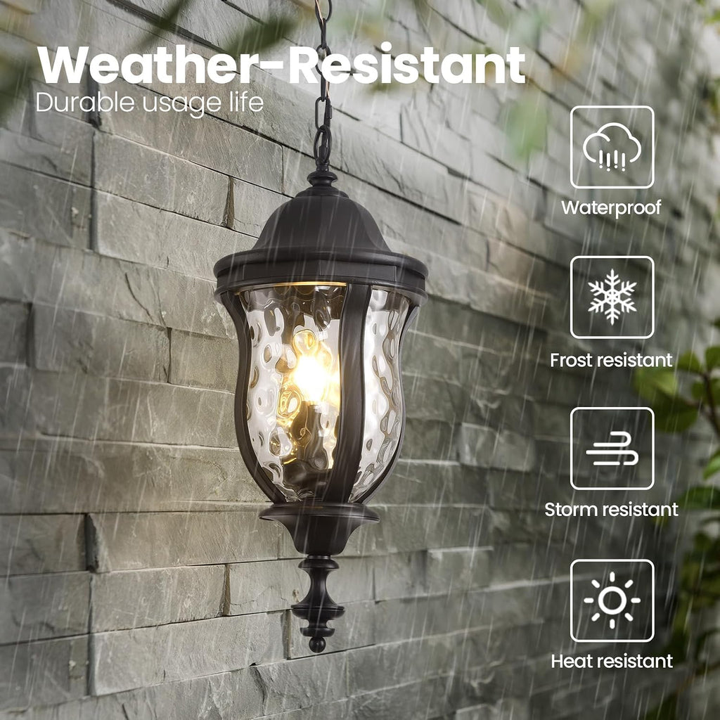 Large Outdoor Pendant Light Fixtures, 23.6'' Exterior Hanging Lantern Porch Light Adjustable