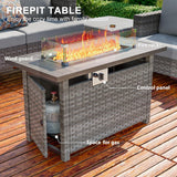 10 Piece Luxury Patio Furniture Set with 44" Fire Pit Table All Weather Outdoor Sectional with Thick Cushions Wicker
