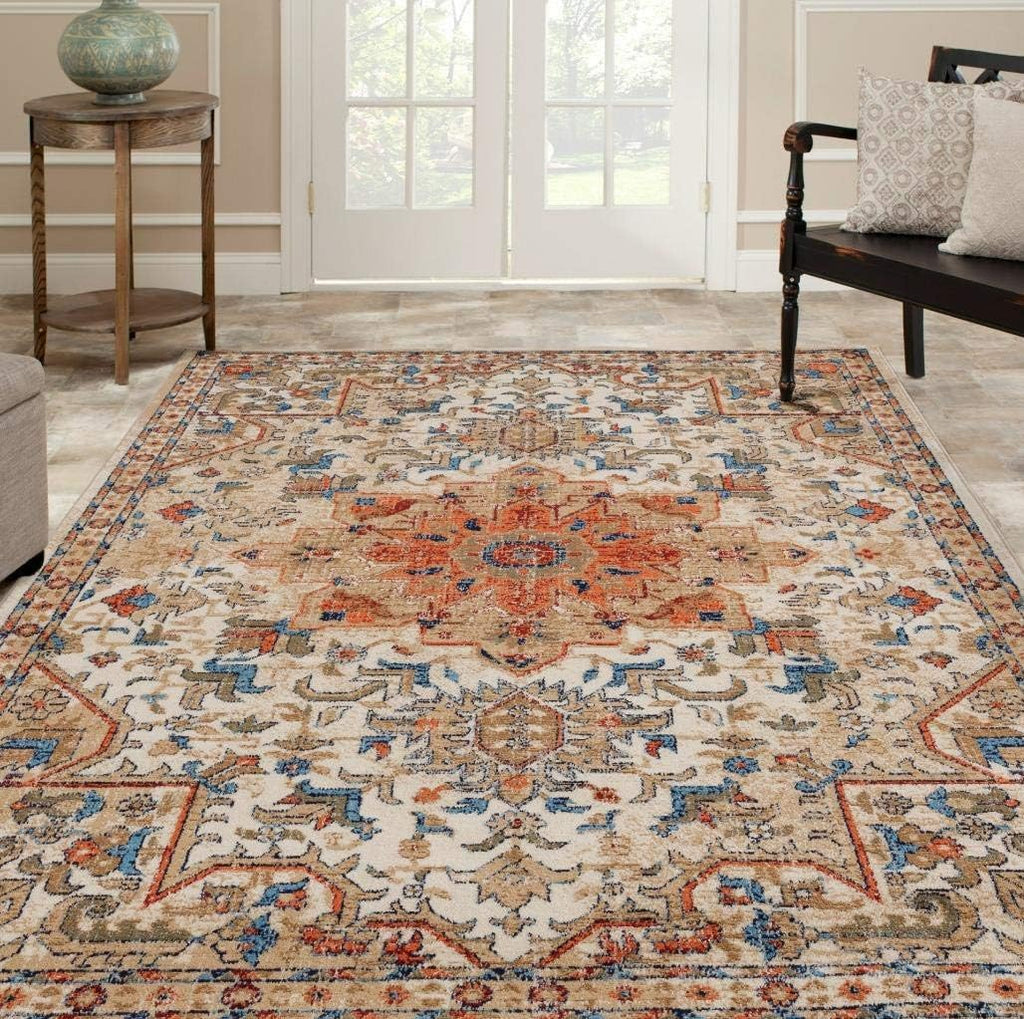 Geometric Southwestern Area Rug, Ivory 8x10