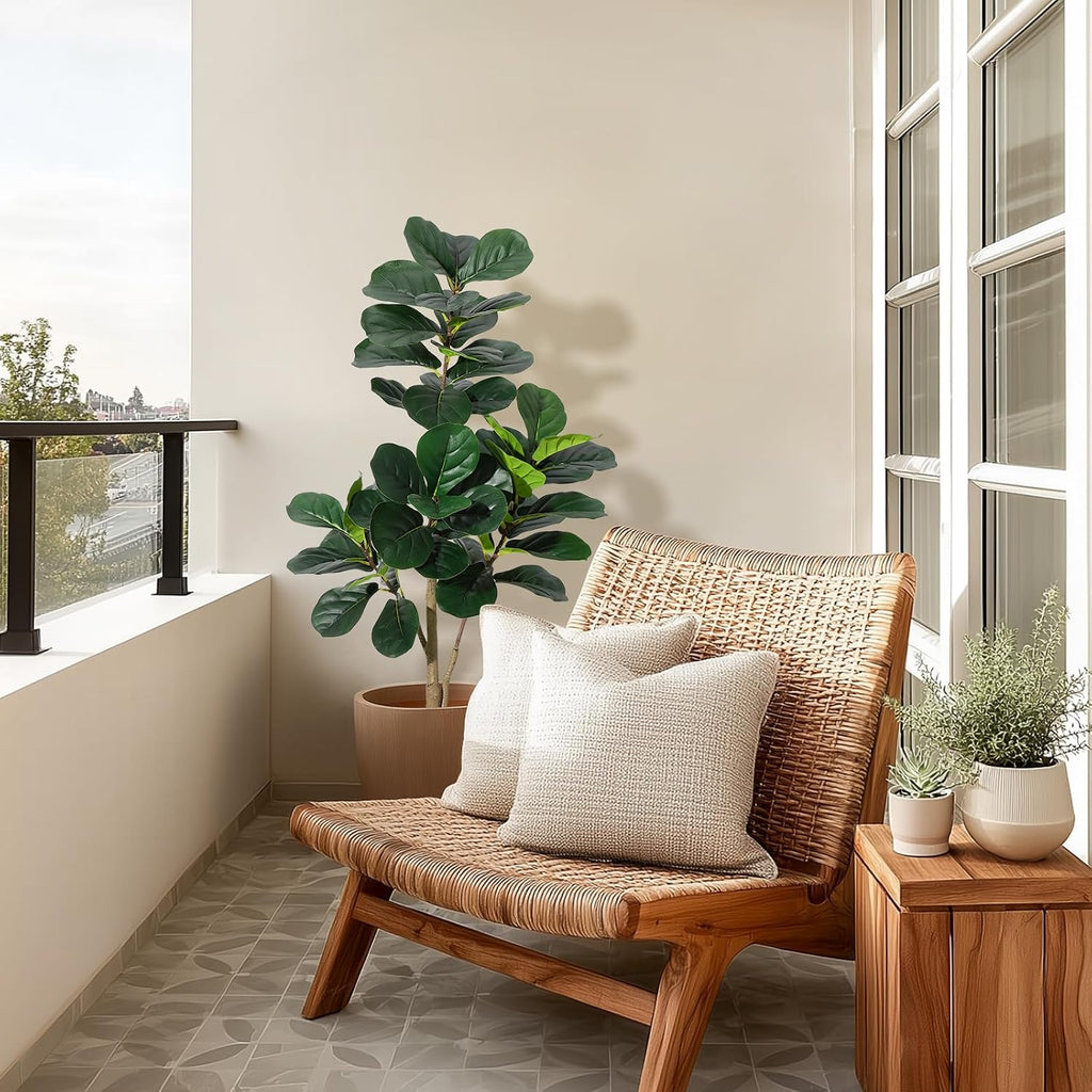 4 ft Fiddle Leaf Fig Tree Artificial with 48 Leaves - Realistic Faux Ficus Lyrata Trees in 7.8 in White Planter Pot