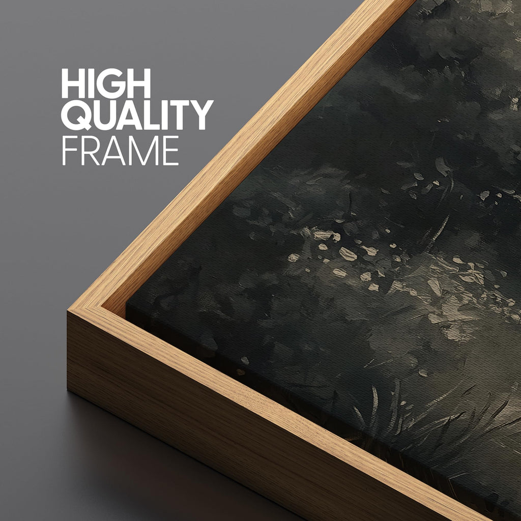 Extra Large Framed Canvas Print Wall Art Dark Forest Path Moody Nature Landscape Illustrations Modern Art Calm Warm