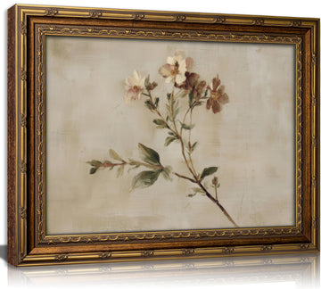 Vintage Gold Framed Wildflowers Wall Art Rustic Retro Floral Botanical Canvas Painting Picture Wall Decor Farmhouse