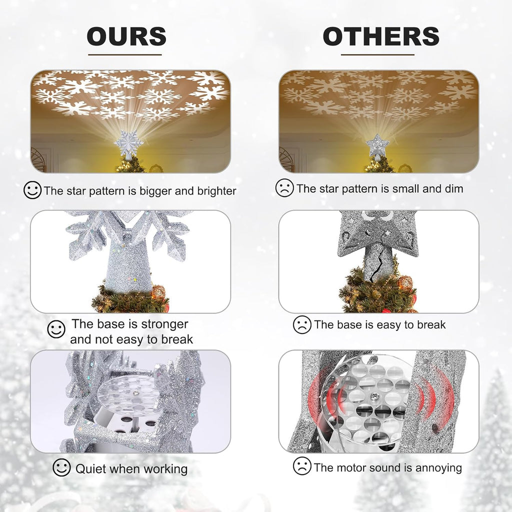 Snowflake Tree Toppers with LED Rotating Lights, Silver