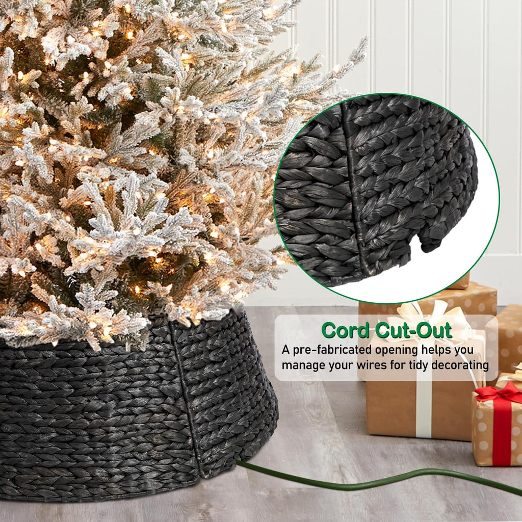 8-Piece Rattan Christmas Tree Collar - 42" Rustic Farmhouse Tree Skirt- Xmas Tree Base Cover for Christmas