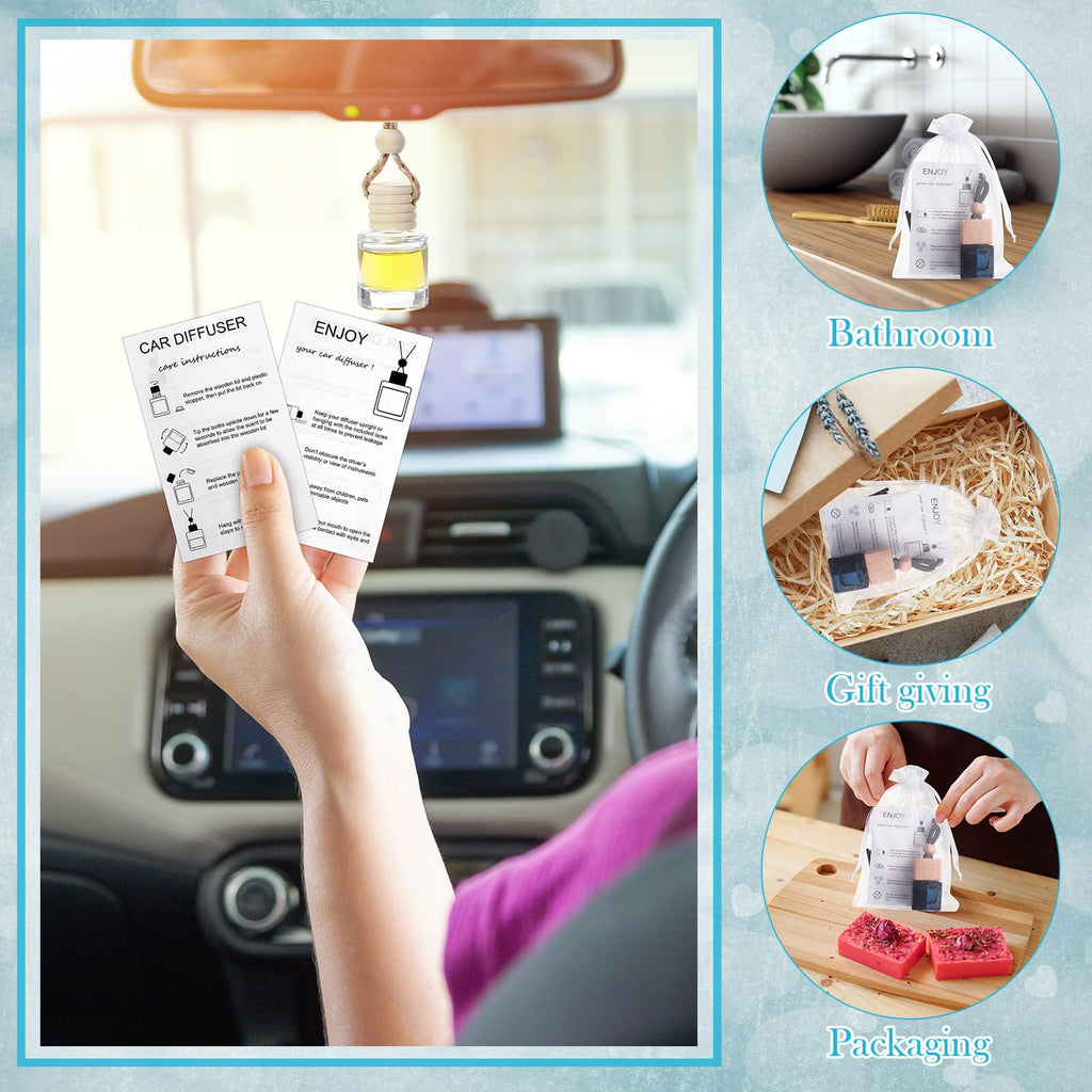 25 Sets Hanging Car Air Freshener Diffuser Bottles Empty Bulk with Car Diffuser Instruction Cards Organza Bags Glass