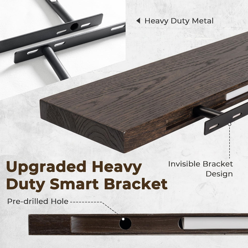 Elm Floating Shelves for Wall - 20 in Rustic Solid Wood Shelves with Heavy-Duty Invisible Bracket, Wall-Mounted