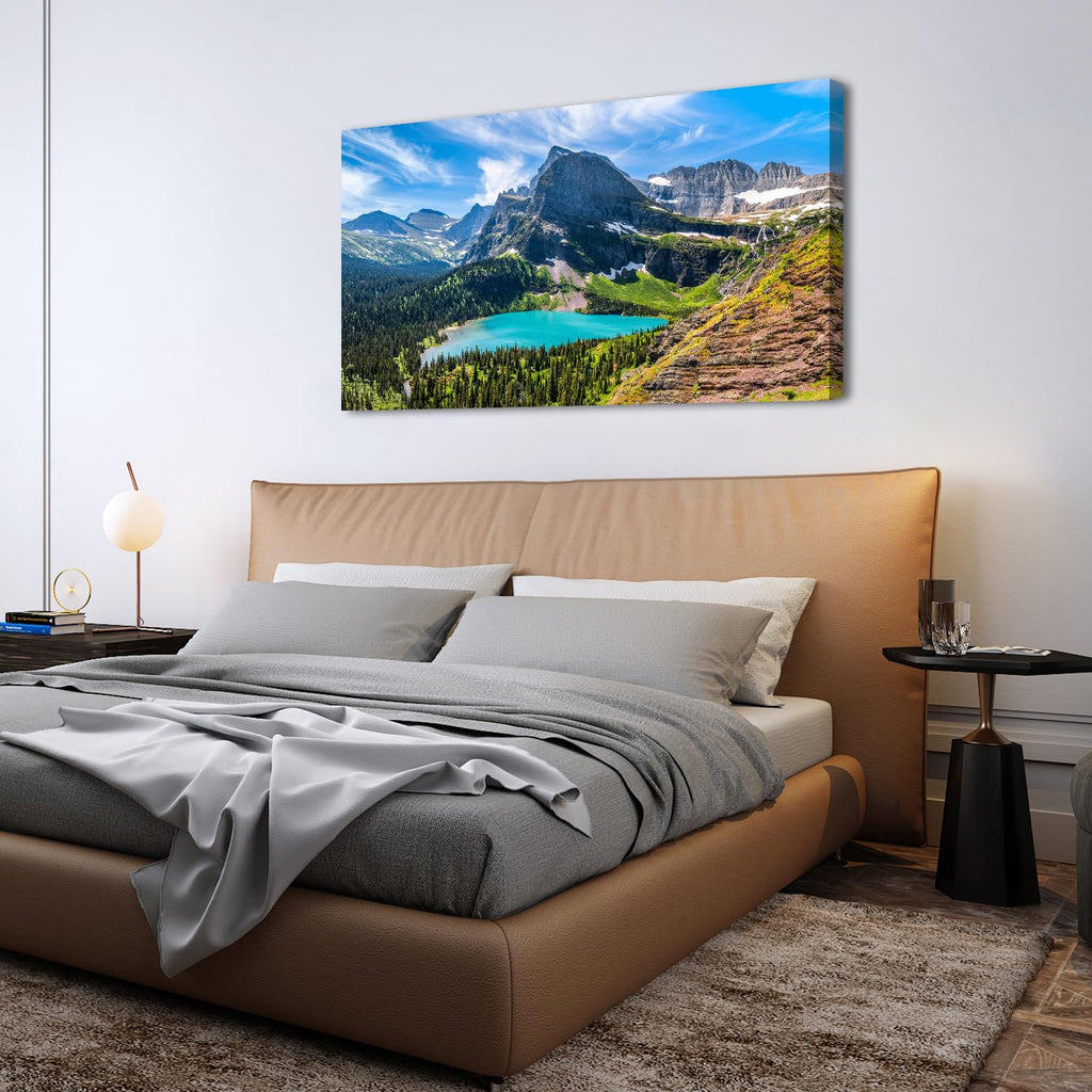 Mountain Canvas Wall Art Teal Saint Mary Lake Landscape Wall Decor Glacier National Park Canvas Poster Modern Nature