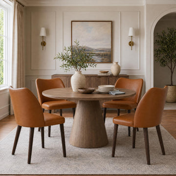 Dining Chairs Set of 4, Upholstered Leather Kitchen Chairs with Curved Back, Padded Seat and Solid Wood Legs, Modern