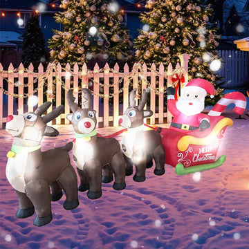 10 FT L Christmas Inflatables Santa Sleigh & Reindeer Outdoor Decorations