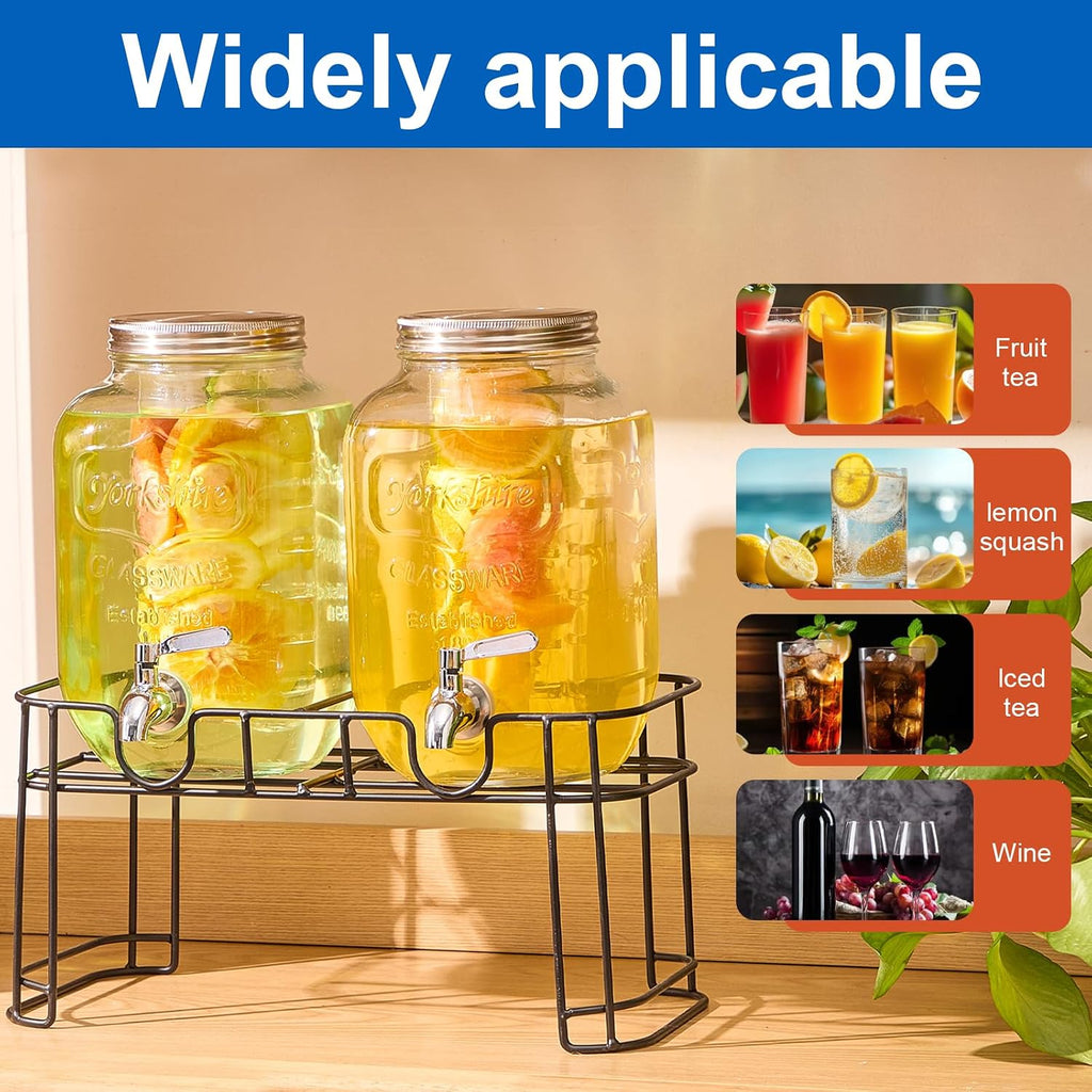 Gallon for Parties, 2 Pack Beverage Dispenser with Stand, Fruit Infuser & Leakproof Stainless Steel Spigot, Juice - Set of 2