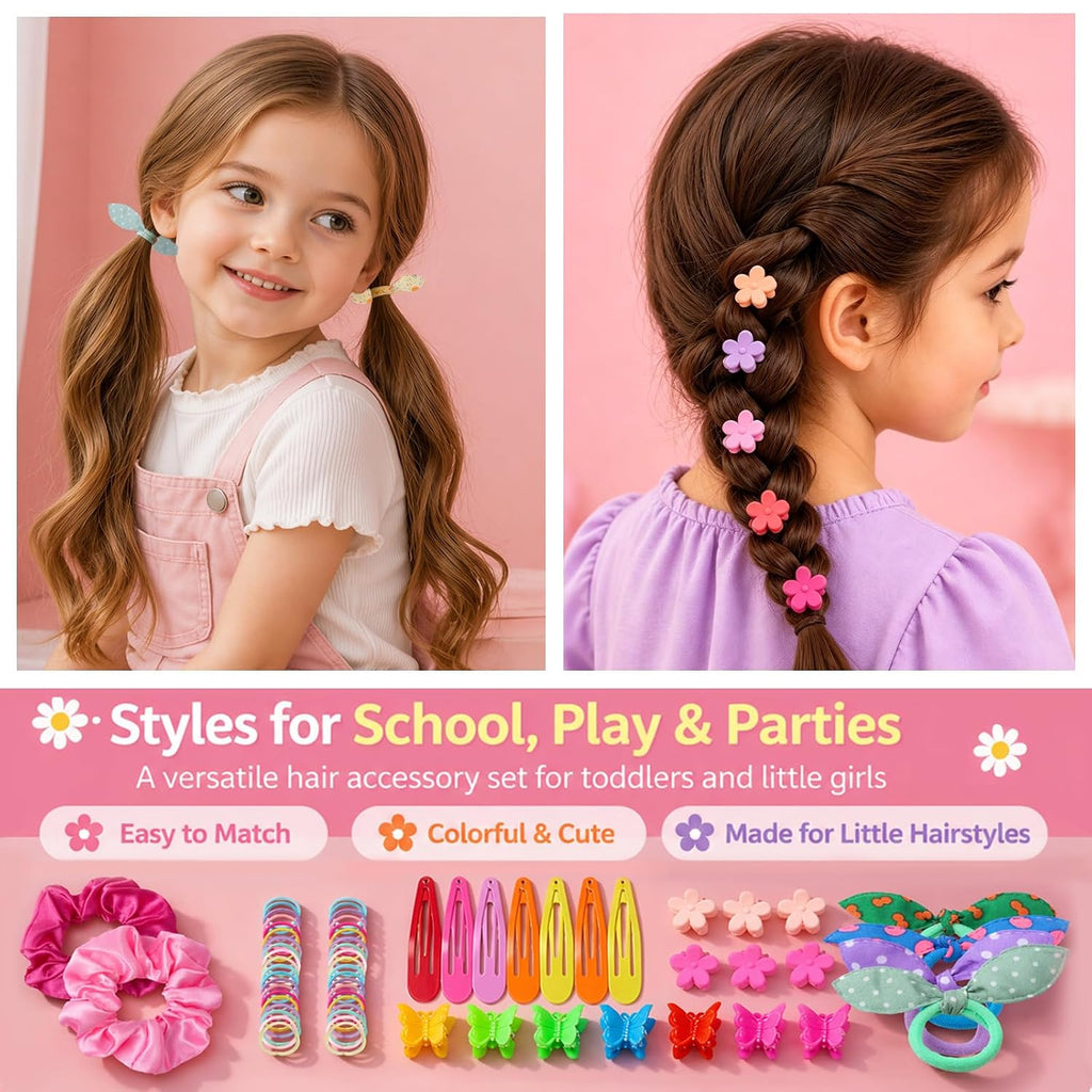 Hair Accessories Set for Girls,Toddler Colorful Elastic Hair Ties with Gift Box 505PCS, Cute Rabbit Ear Hair Ties