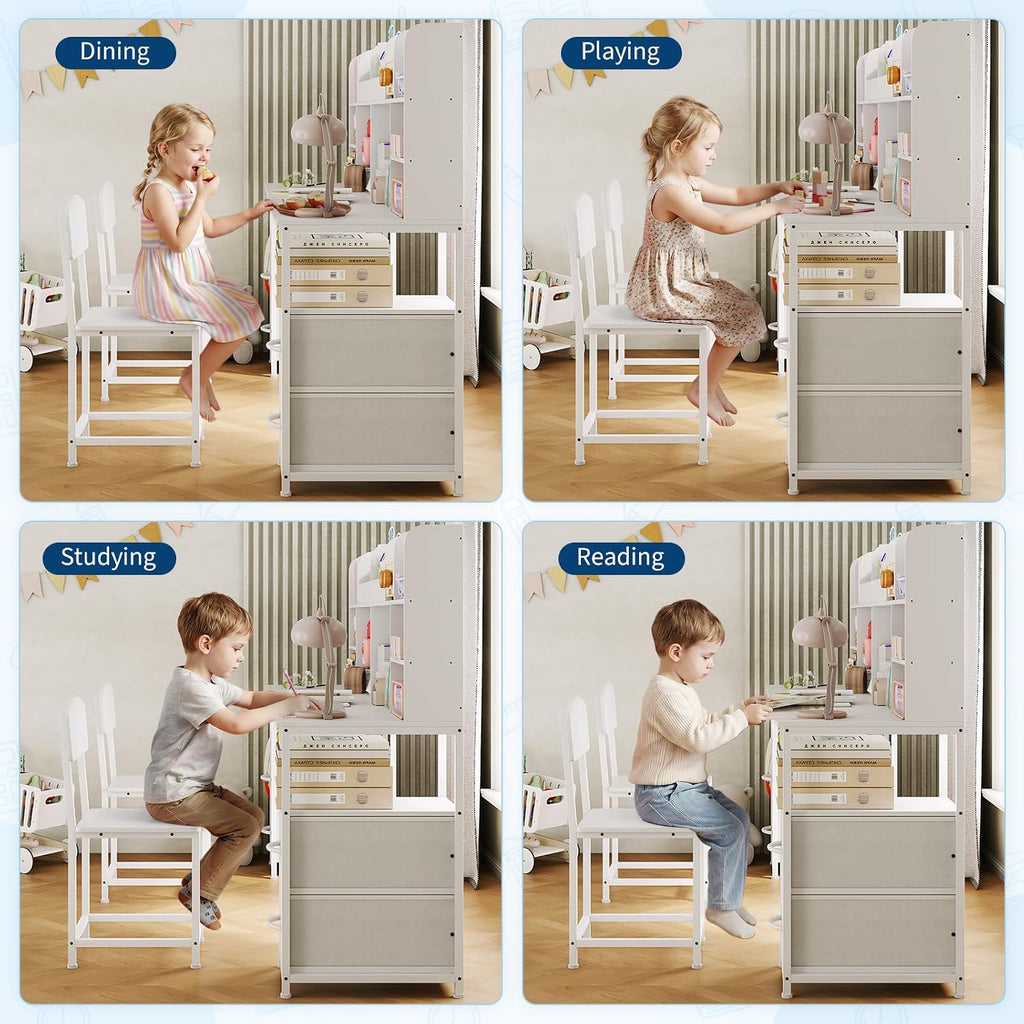 69" Double Kids Desk and Chair Set with Hutch & Storage, Ages 6-12