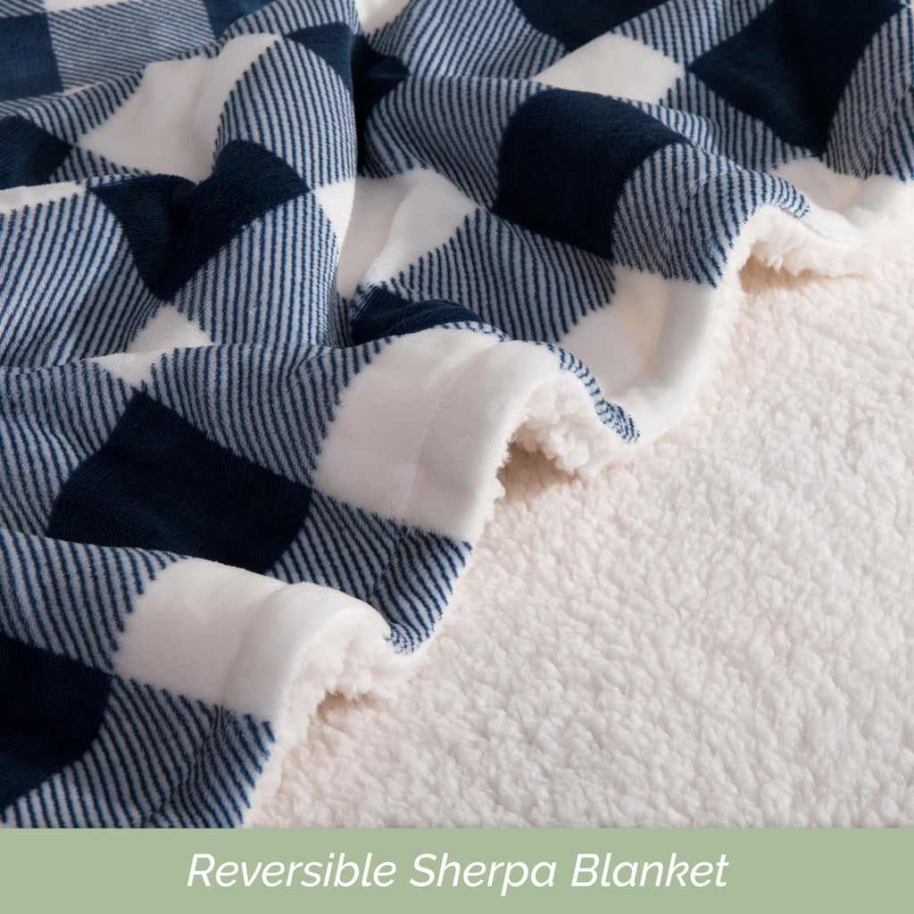 Ultra Soft Reversible Buffalo Plaid Flannel Sherpa Blanket - Cozy Silky Checkered Fleece Throw for Couch, Bed - Plush