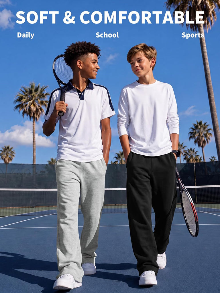Boys Baggy Sweatpants Kids Straight Wide Leg Open Bottom Pants