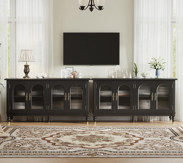 59" Arched Sideboard Buffet Cabinet with Storage, Set of 2, Black