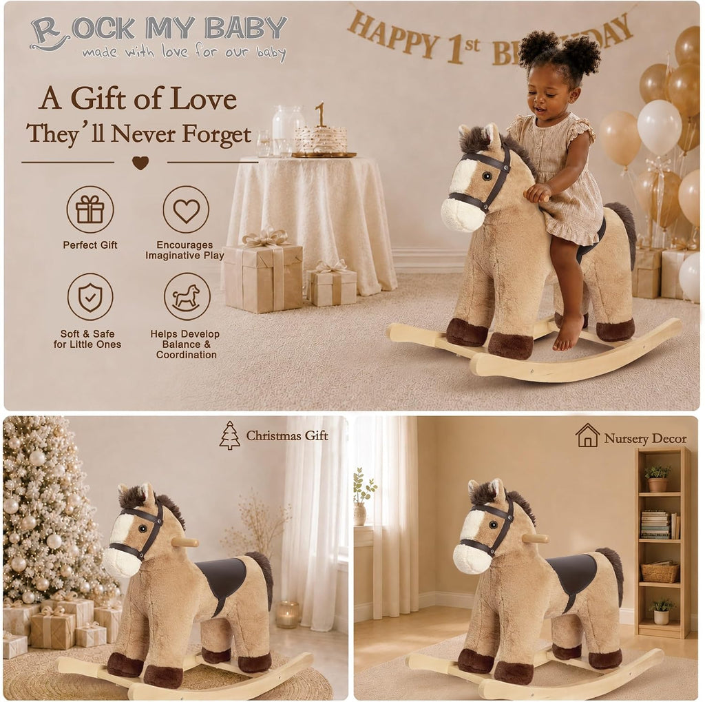 My Baby Rocking Horse, Rocking Animal with Realistic Sound, Stuffed Rocker for Toddlers 18M+, Soft Filling Ride on
