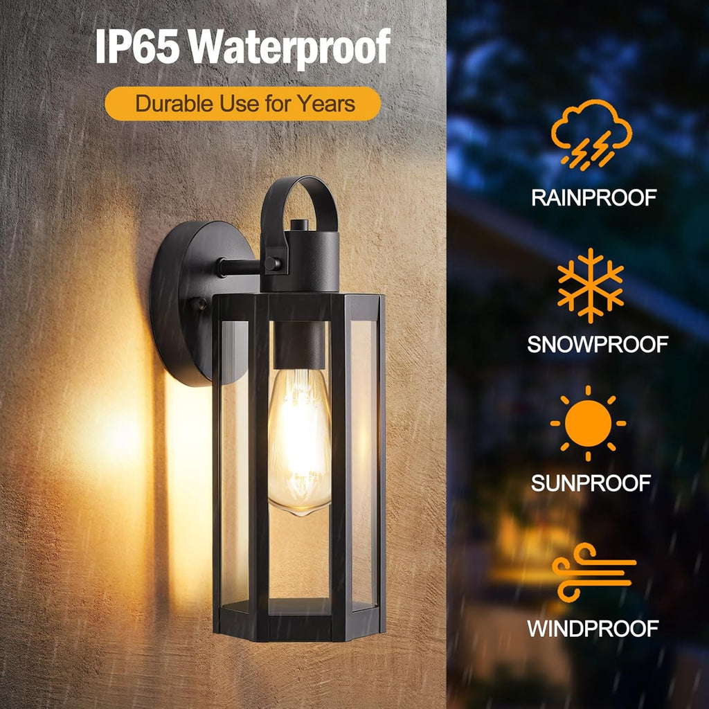 2 Pack Exterior Lighting Fixtures, Outdoor Wall Light with Clear Glass