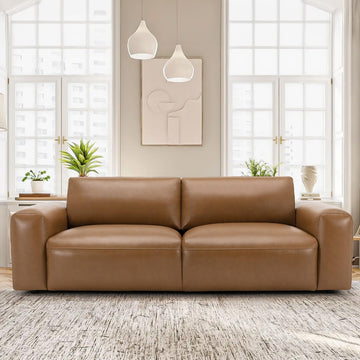 95" Oversized PU Leather Sofa, Comfy Sofa Couch with Extra Deep Seats, Wide Arm, Down Filled 3-Seater Sofa