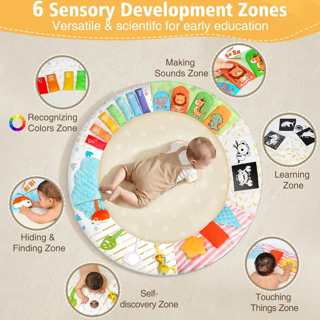 Baby Play Gym Mat Tummy Time Mat with 5 Sensory Toys for 0-18 Months