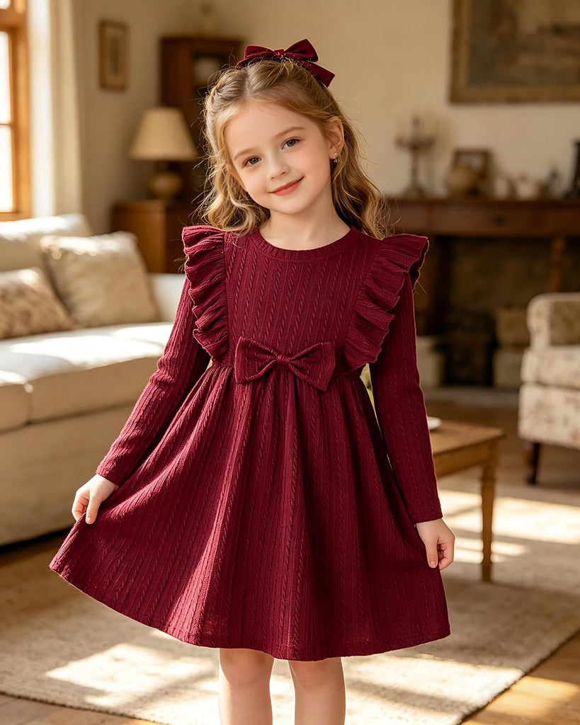 Long Sleeve Ruffle Dresses Knit Fall Winter Dress