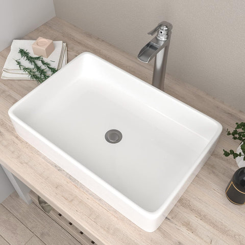 Mocoloo Rectangle Vessel Sink Above Counter 24"X16" Bathroom Sink Countertop White Porcelain Ceramic Lavatory Vanity
