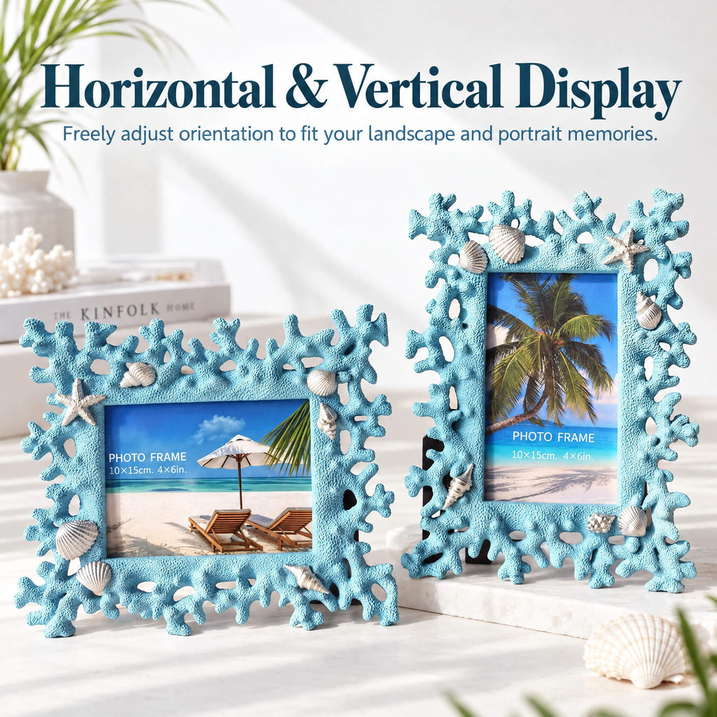 Blue 4x6 Shell Picture Frame, Resin Coral Beach Decor