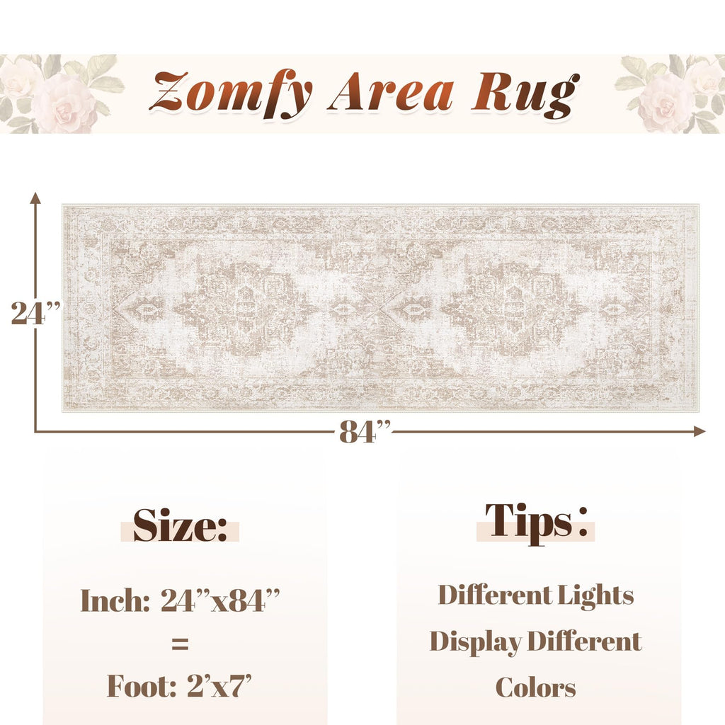 Area Rug Runner Rugs: Washable Vintage Hallway Rug Indoor Medallion Rugs Low Pile Distressed Floor Carpet Retro