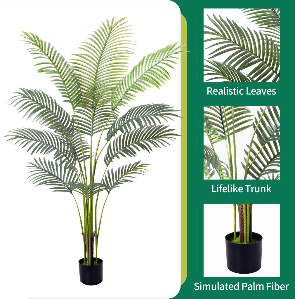 Artificial Golden Cane Palm Tree 5Feet Faux Plant Decor Indoor Outdoor Faux Areca Palm Tree in Pot Perfect