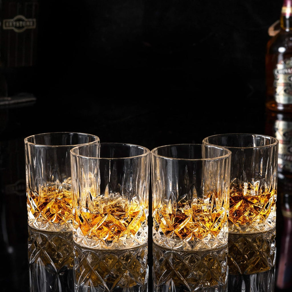 Old Fashioned Whiskey Glasses with Luxury Box - 10 Oz Rocks Barware For Scotch, Bourbon, Liquor and Cocktail Drinks