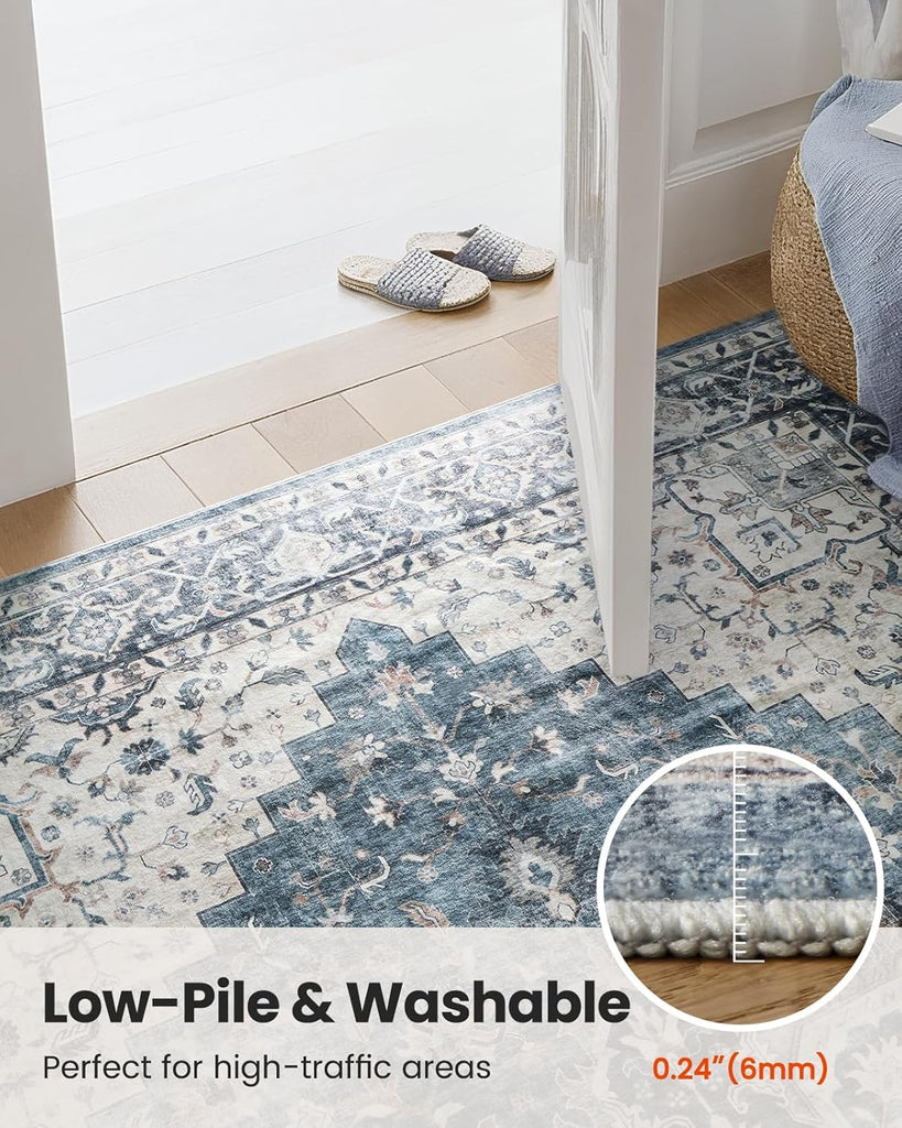 2x6 Washable Runner Rug, Low-Profile Kitchen Rugs with Non-Slip Backing & Durable Edge Binding, Vint
