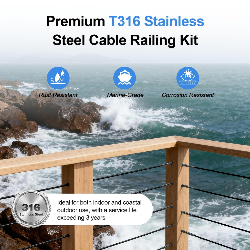 100 Pack 1/8" Cable Railing Hardware Kit Swage Lag Screws Left and Right Handed Thread for Wood Post T316 Stainless