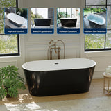 59 Inch Freestanding Bathtub, Acrylic, Deep Soaking Tub with Non-Slip Base, Modern Black Free Standing Tub for