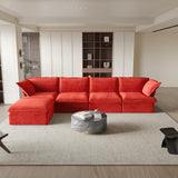 L-Shaped Sectional Couches, Modular Sectional Sofas, Modern Comfy Cloud Couch with Chaise Ottoman, Cushion Covers Removable, Two Corners and Two Middle Sofa for Living Room (Red) A124-B0F2YSNQJM