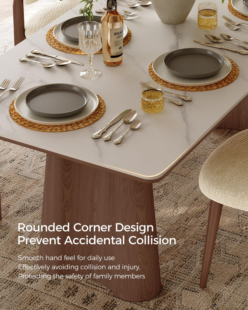 71" Modern Dining Table for 6, Matte Heavy-Duty Dinner Table, Sintered Stone Dining Tabletop with Solid Wood