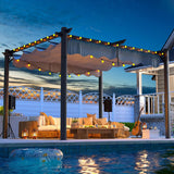 10'x12' Outdoor Pergola with Retractable Canopy, Patio Metal - Image 7