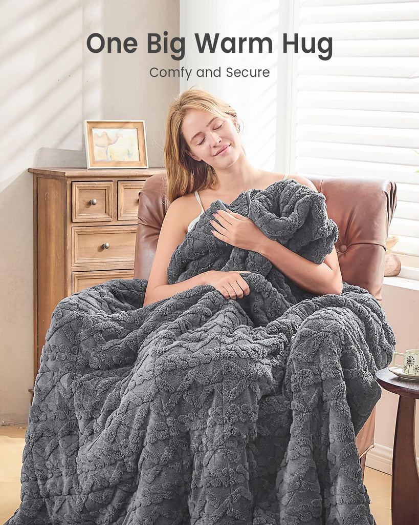 Weighted Blanket for Adults Twin Size 15 lbs, Dual Sided Soft Fuzzy Jacquard Sherpa Weighted Blankets for Sleeping