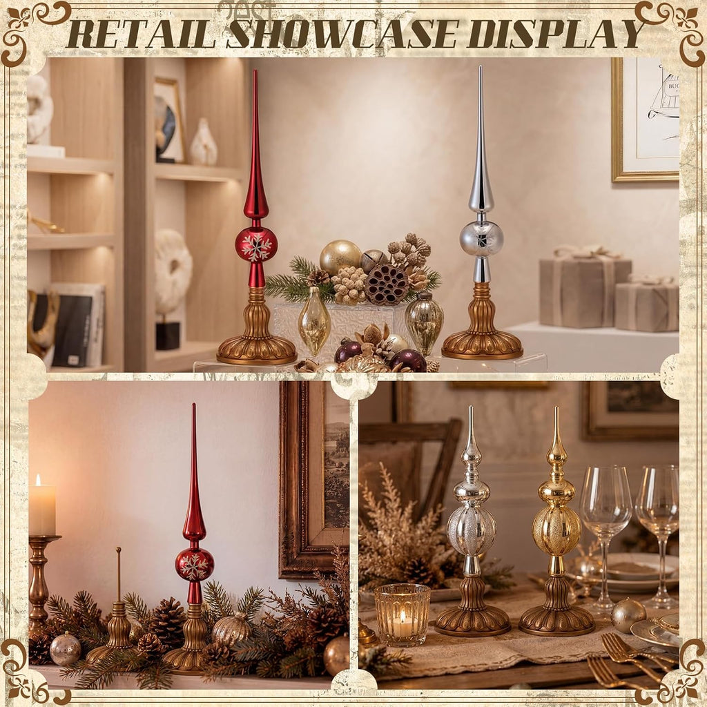 2 Pack 7'' Christmas Resin Gold Finial Holder