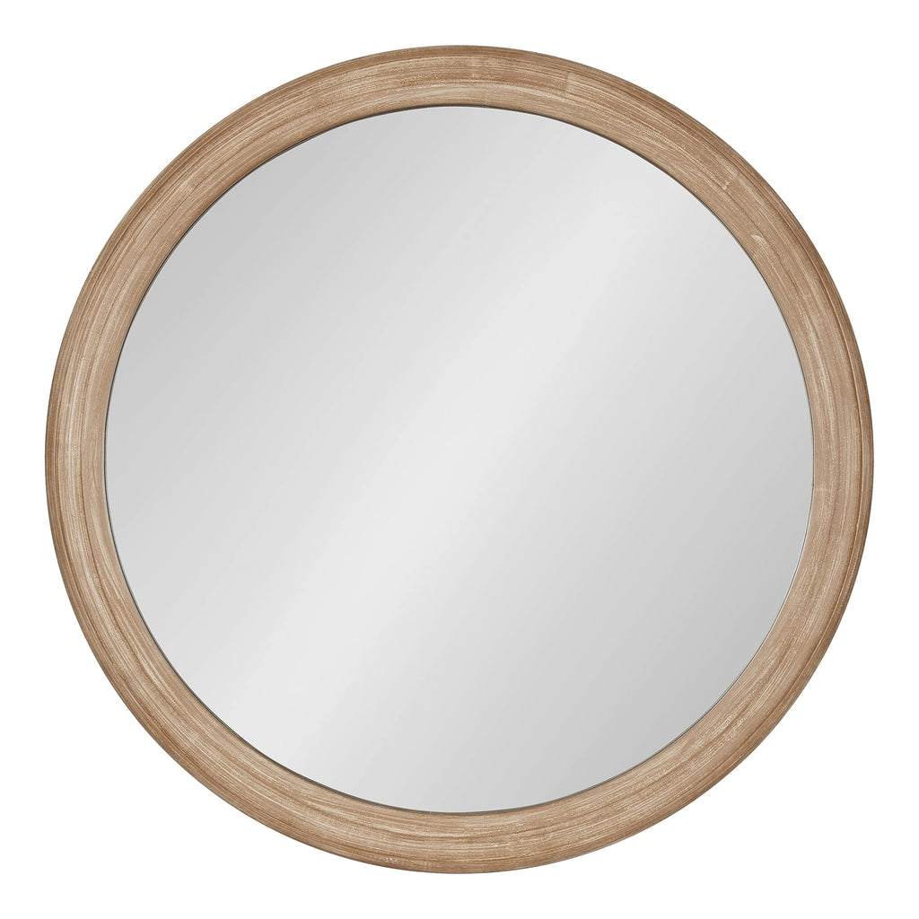 Mansell Farmhouse Wood Framed Round Wall Mirror, 28 inch Diameter, Rustic Brown, Decorative Modern Mirror for Wall